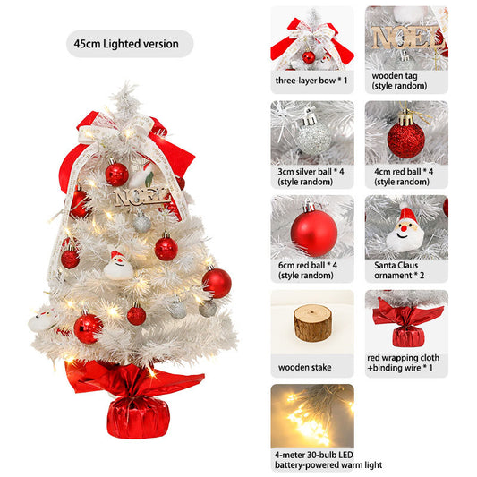 Mini Christmas Tree Set 45/60cm, Small White Artificial Xmas Tree for Tabletop Desktop Decorations, with Ornaments for Home Festival Party
