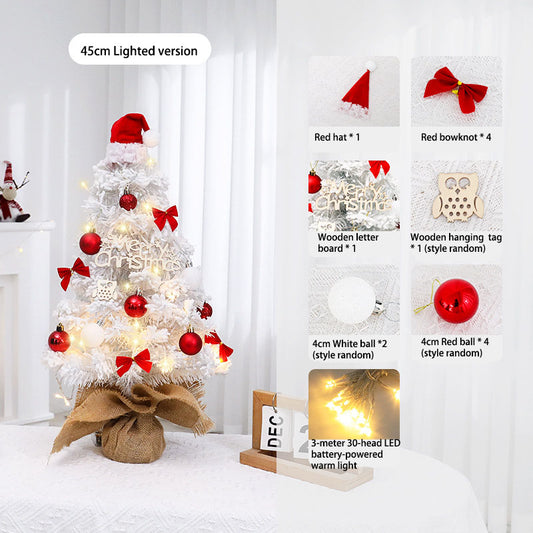 Mini Christmas Tree Set 45/60cm,Christmas hat on the tree top Small White Artificial Xmas Tree for Tabletop Desktop Decorations, with Ornaments for Home Festival Party