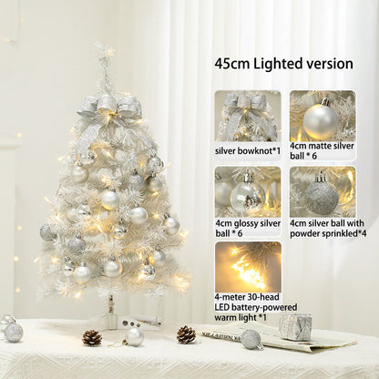 LED Lighted Mini White Christmas Tree Set - Home Desktop Ornament, Small Xmas Decor for Tabletop, Festive Holiday Decoration
