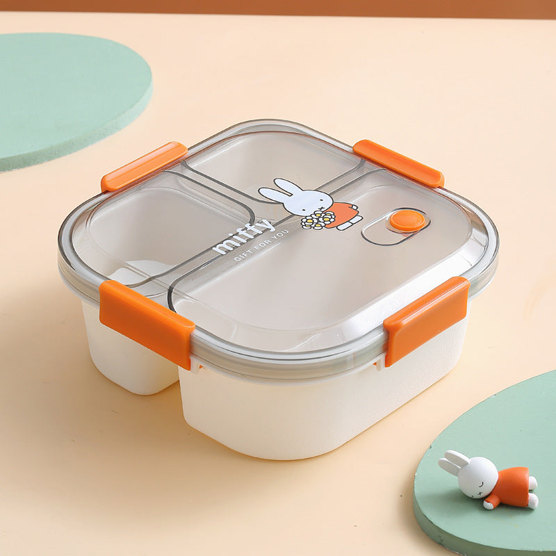 Official Miffy Lunch Box Set - 4-Compartment Microwave Safe Bento for Adults/Students (BPA-Free Plastic + Cutlery)