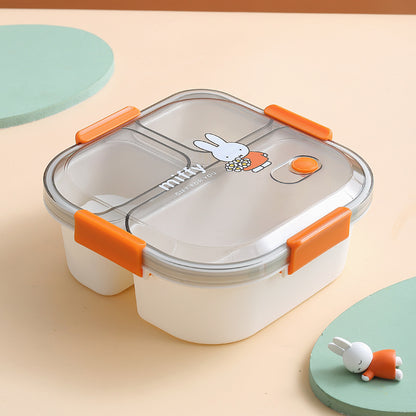 Official Miffy Lunch Box Set - 4-Compartment Microwave Safe Bento for Adults/Students (BPA-Free Plastic + Cutlery)