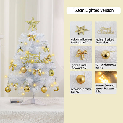 Mini White Christmas Tree with Gold Beads | 45cm/60cm Light-Up Tabletop Decor | Xmas Festive Ornament for Home Desktop