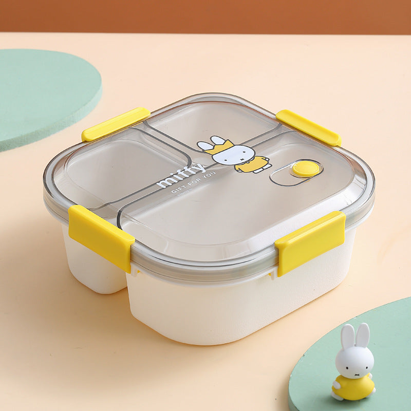 Official Miffy Lunch Box Set - 4-Compartment Microwave Safe Bento for Adults/Students (BPA-Free Plastic + Cutlery)