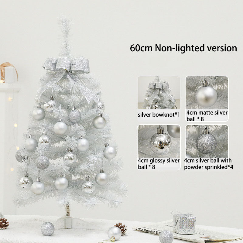 LED Lighted Mini White Christmas Tree Set - Home Desktop Ornament, Small Xmas Decor for Tabletop, Festive Holiday Decoration