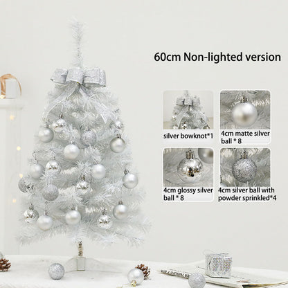 LED Lighted Mini White Christmas Tree Set - Home Desktop Ornament, Small Xmas Decor for Tabletop, Festive Holiday Decoration