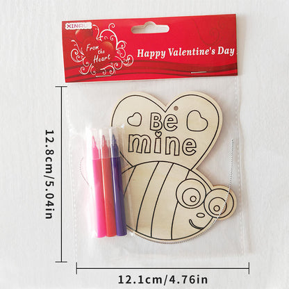 Valentine's Day Wooden Slices,36pcs Heart Cupid Unfinished Wood Cutout Slice Hanging Ornament with Jute Twine and Colored Pen for DIY Craft Supply