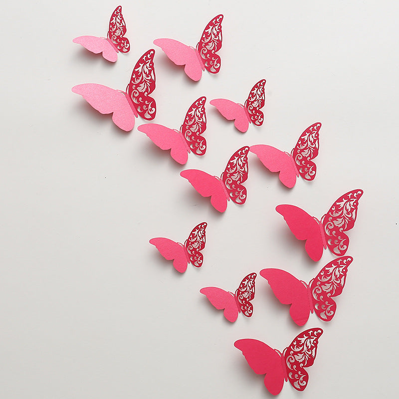 12pcs 3D Pearl-Embossed Butterfly Wall Decals - Elegant Hollow-Out Design for Wedding/Party Decor, Bedroom & Living Room Wall Art (Self-Adhesive, Reusable, Luxury Home Decor)