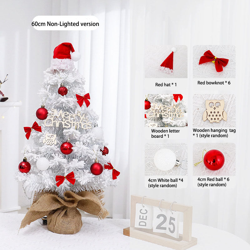 Mini Christmas Tree Set 45/60cm,Christmas hat on the tree top Small White Artificial Xmas Tree for Tabletop Desktop Decorations, with Ornaments for Home Festival Party
