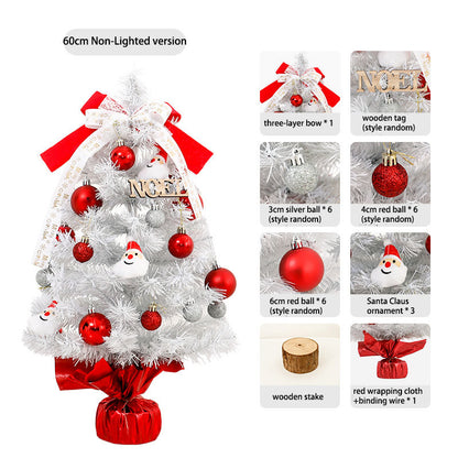 Mini Christmas Tree Set 45/60cm, Small White Artificial Xmas Tree for Tabletop Desktop Decorations, with Ornaments for Home Festival Party