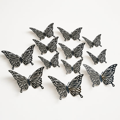 Black 3D Hollow-Out Butterfly Wall Stickers - Bulk Pack for Living Room Decor, Wedding & Holiday Party Decoration