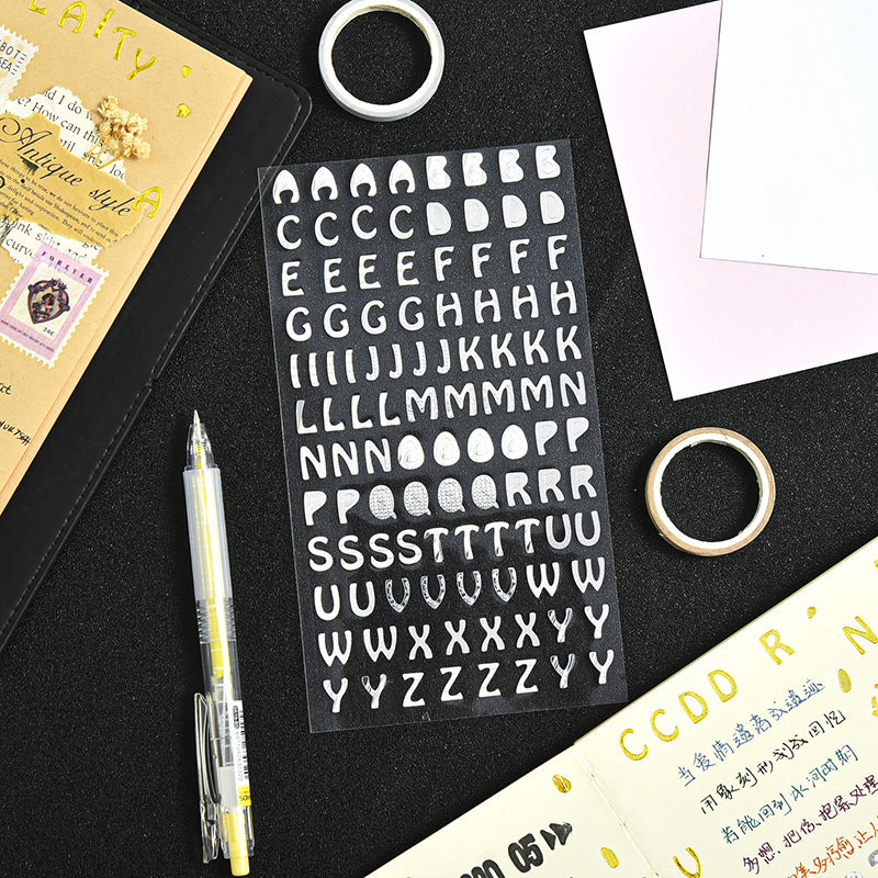 1 sheet Glitter Gold Letter Stickers - Asymmetric Doodle Designs for Scrapbooking, Journals & DIY Crafts (Self-Adhesive, Single/Reusable on Wood/Walls)