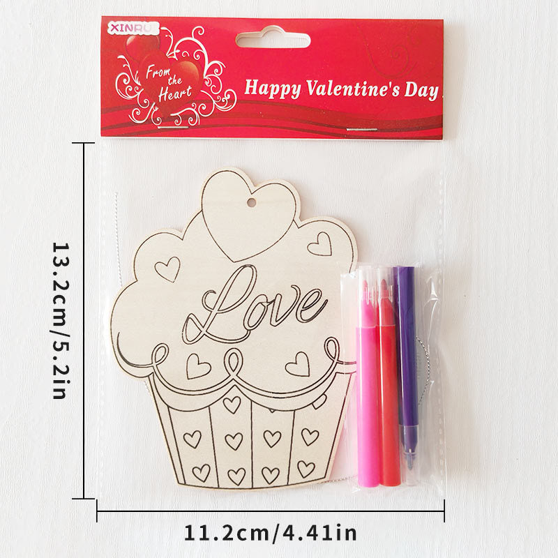 Valentine's Day Wooden Slices,36pcs Heart Cupid Unfinished Wood Cutout Slice Hanging Ornament with Jute Twine and Colored Pen for DIY Craft Supply