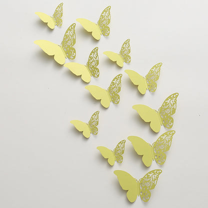 12pcs 3D Pearl-Embossed Butterfly Wall Decals - Elegant Hollow-Out Design for Wedding/Party Decor, Bedroom & Living Room Wall Art (Self-Adhesive, Reusable, Luxury Home Decor)