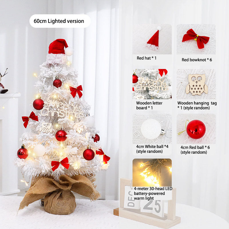 Mini Christmas Tree Set 45/60cm,Christmas hat on the tree top Small White Artificial Xmas Tree for Tabletop Desktop Decorations, with Ornaments for Home Festival Party