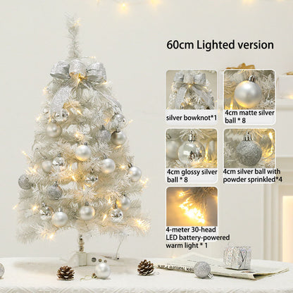 LED Lighted Mini White Christmas Tree Set - Home Desktop Ornament, Small Xmas Decor for Tabletop, Festive Holiday Decoration