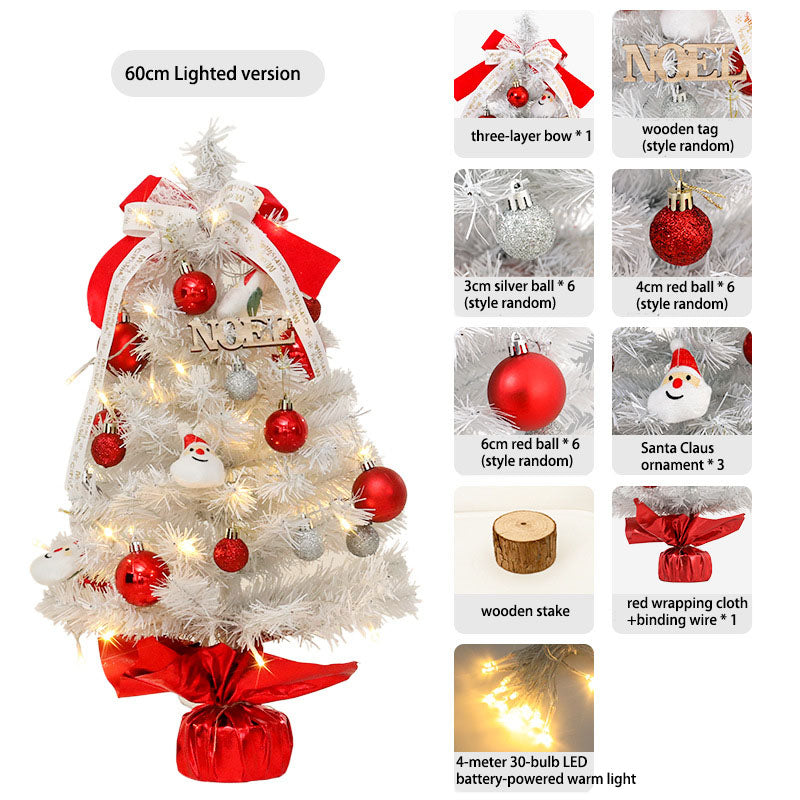 Mini Christmas Tree Set 45/60cm, Small White Artificial Xmas Tree for Tabletop Desktop Decorations, with Ornaments for Home Festival Party
