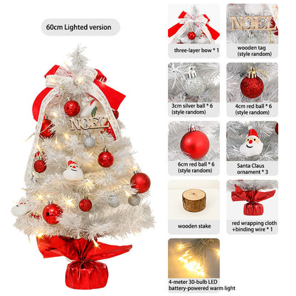 Mini Christmas Tree Set 45/60cm, Small White Artificial Xmas Tree for Tabletop Desktop Decorations, with Ornaments for Home Festival Party