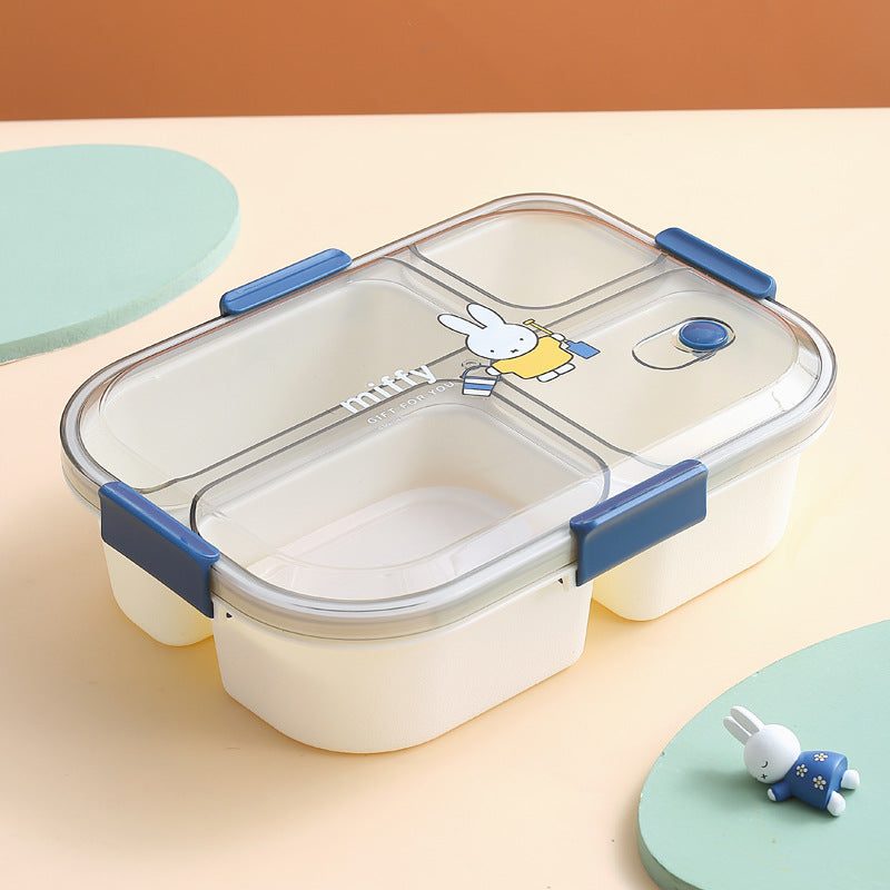 Official Miffy Lunch Box Set - 4-Compartment Microwave Safe Bento for Adults/Students (BPA-Free Plastic + Cutlery)
