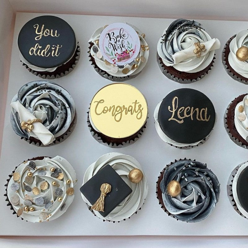 2025 Graduation Cupcake Toppers Acrylic Mirror Engraved Congratulations Graduation Cake Cupcake Decorations Graduation Ceremony Supplies