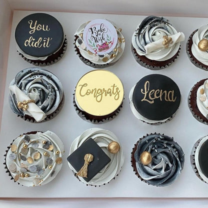 2025 Graduation Cupcake Toppers Acrylic Mirror Engraved Congratulations Graduation Cake Cupcake Decorations Graduation Ceremony Supplies