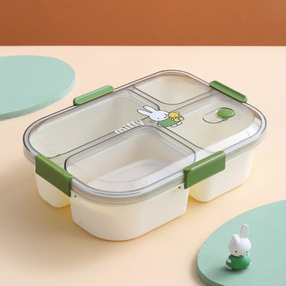 Official Miffy Lunch Box Set - 4-Compartment Microwave Safe Bento for Adults/Students (BPA-Free Plastic + Cutlery)