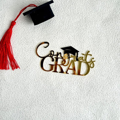 Congrats Grad 2025 Cake Topper, Glitter Graduation Party Decorations for High School College Graduates, Black and Gold