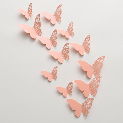 12pcs 3D Pearl-Embossed Butterfly Wall Decals - Elegant Hollow-Out Design for Wedding/Party Decor, Bedroom & Living Room Wall Art (Self-Adhesive, Reusable, Luxury Home Decor)