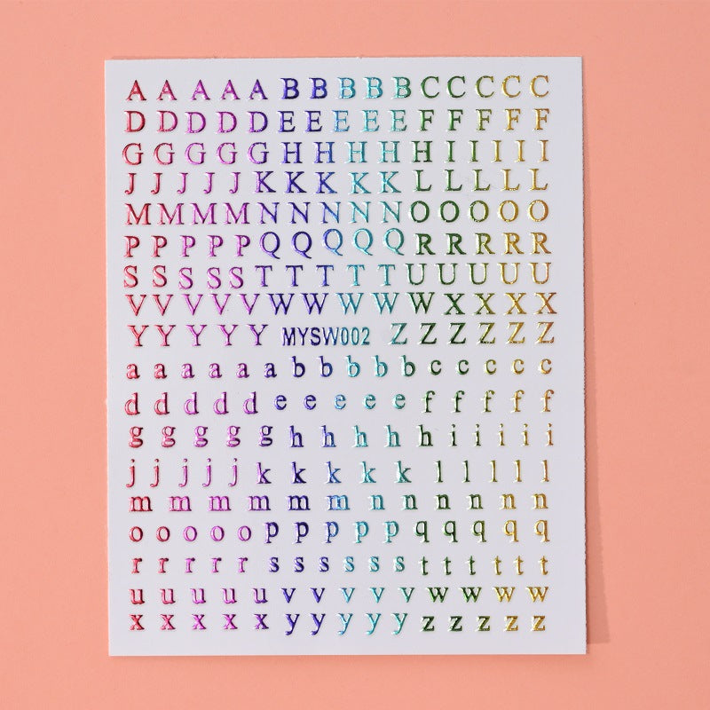 12 sheet 12-Color Fluorescent Nail Letter Stickers Set - Complete A-Z Alphabet (Upper & Lower Case) for School Nail Art Classes & Office Creativity