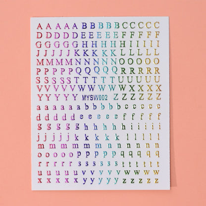 12 sheet 12-Color Fluorescent Nail Letter Stickers Set - Complete A-Z Alphabet (Upper & Lower Case) for School Nail Art Classes & Office Creativity