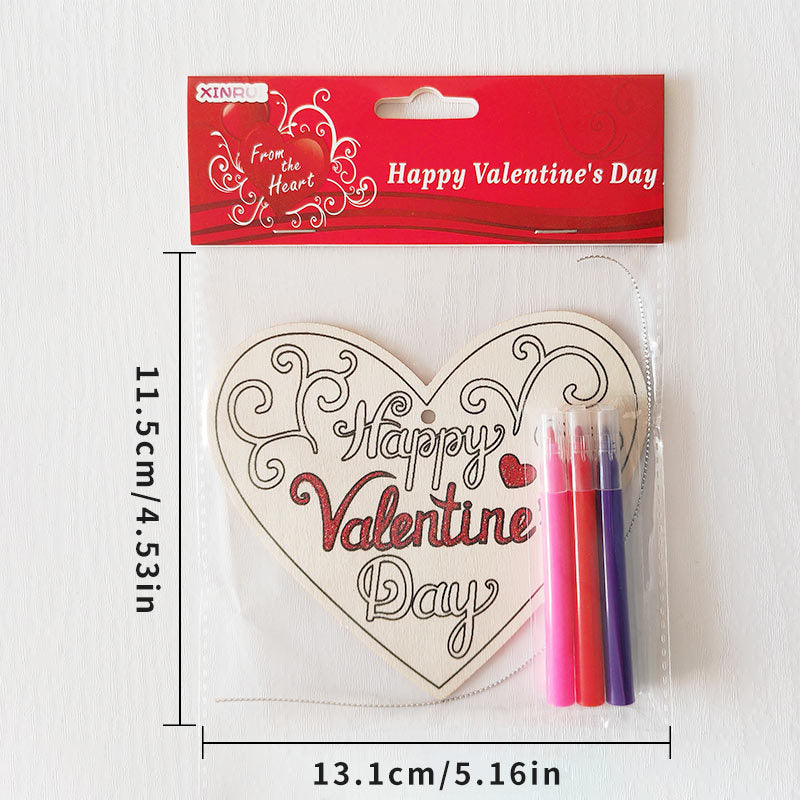 Valentine's Day Wooden Slices,36pcs Heart Cupid Unfinished Wood Cutout Slice Hanging Ornament with Jute Twine and Colored Pen for DIY Craft Supply