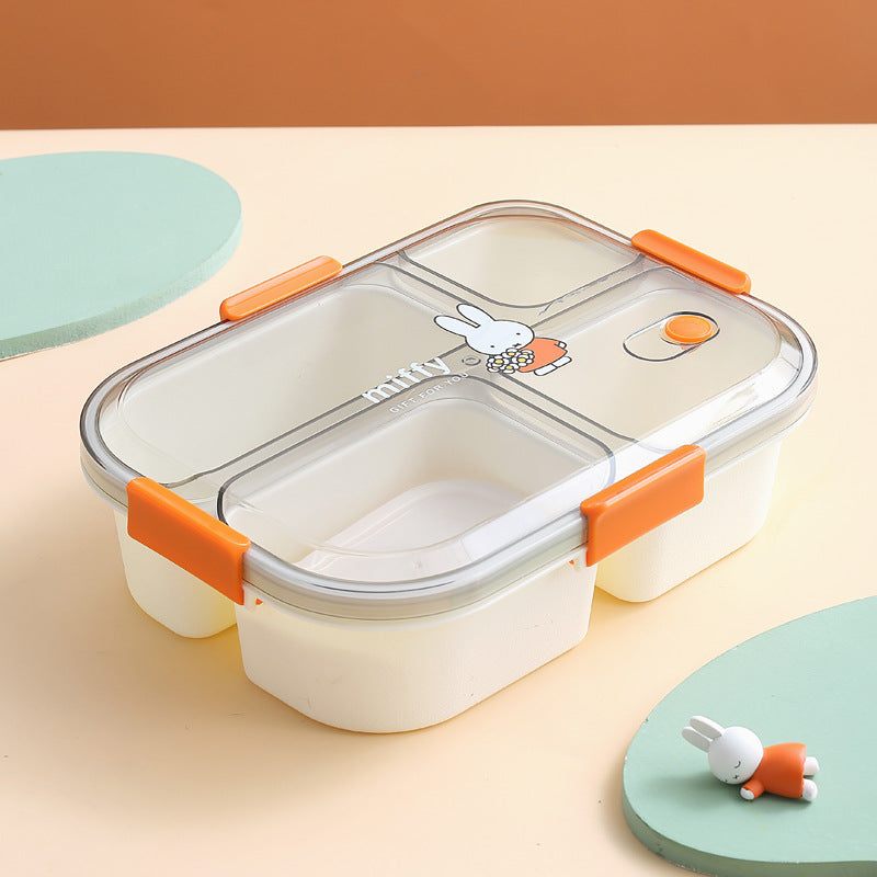 Official Miffy Lunch Box Set - 4-Compartment Microwave Safe Bento for Adults/Students (BPA-Free Plastic + Cutlery)