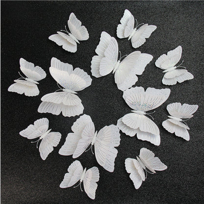 12pcs 3D Glitter Butterfly Wall Decor - Double-Layer Sparkling Butterflies for Wall Art, Shimmering Home Decor (Self-Adhesive, Dimensional Craft Butterflies)