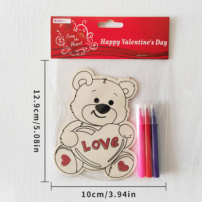 Valentine's Day Wooden Slices,36pcs Heart Cupid Unfinished Wood Cutout Slice Hanging Ornament with Jute Twine and Colored Pen for DIY Craft Supply