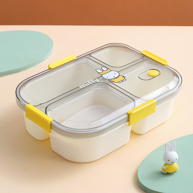 Official Miffy Lunch Box Set - 4-Compartment Microwave Safe Bento for Adults/Students (BPA-Free Plastic + Cutlery)