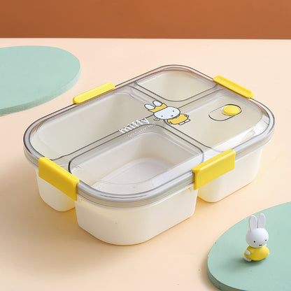 Official Miffy Lunch Box Set - 4-Compartment Microwave Safe Bento for Adults/Students (BPA-Free Plastic + Cutlery)