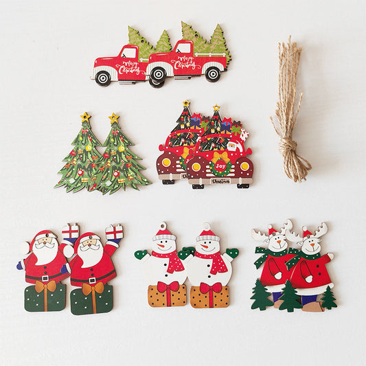 2pcs Santa Claus Wooden Truck Ornaments for Christmas Tree - Vintage Hanging Decorations for Xmas Party Supplies