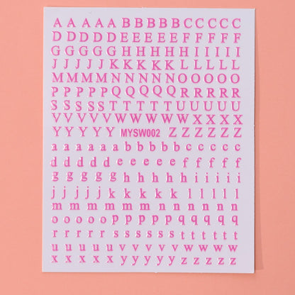 12 sheet 12-Color Fluorescent Nail Letter Stickers Set - Complete A-Z Alphabet (Upper & Lower Case) for School Nail Art Classes & Office Creativity
