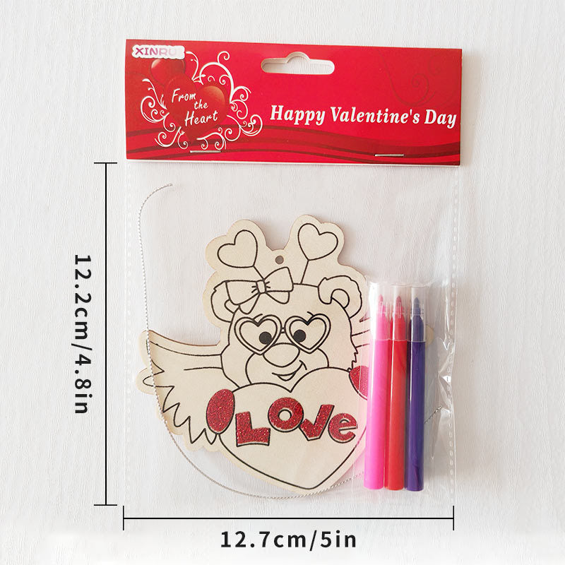Valentine's Day Wooden Slices,36pcs Heart Cupid Unfinished Wood Cutout Slice Hanging Ornament with Jute Twine and Colored Pen for DIY Craft Supply