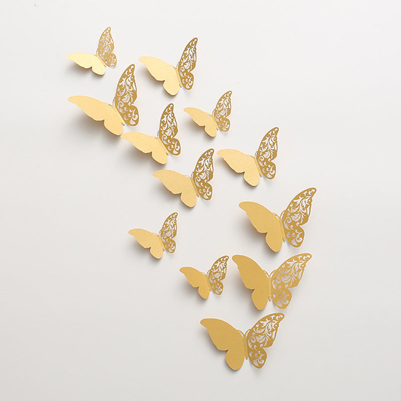 12pcs 3D Pearl-Embossed Butterfly Wall Decals - Elegant Hollow-Out Design for Wedding/Party Decor, Bedroom & Living Room Wall Art (Self-Adhesive, Reusable, Luxury Home Decor)