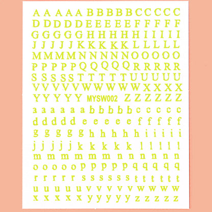 12 sheet 12-Color Fluorescent Nail Letter Stickers Set - Complete A-Z Alphabet (Upper & Lower Case) for School Nail Art Classes & Office Creativity