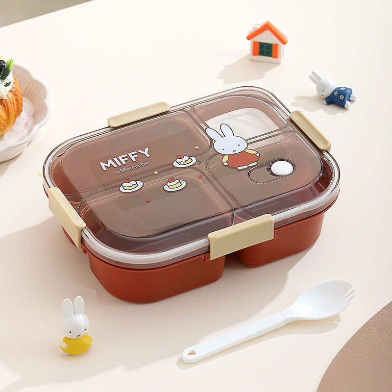 Official Miffy Lunch Box Set - 4-Compartment Microwave Safe Bento for Adults/Students (BPA-Free Plastic + Cutlery)