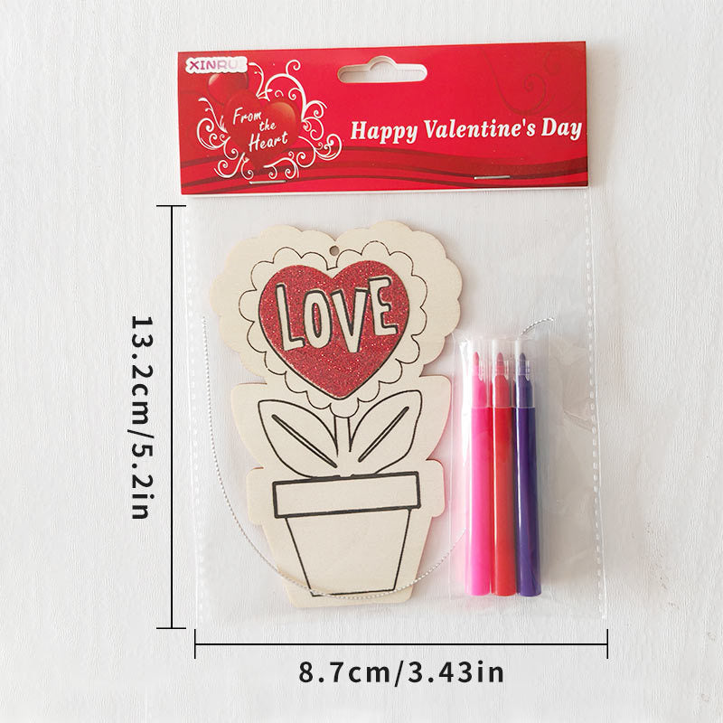 Valentine's Day Wooden Slices,36pcs Heart Cupid Unfinished Wood Cutout Slice Hanging Ornament with Jute Twine and Colored Pen for DIY Craft Supply
