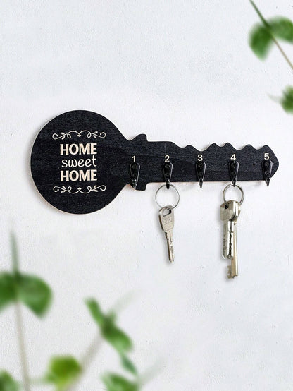 1pc Creative Minimalist Wall-Mounted Key-Shaped Decorative Hook, Novelty Wooden Panel With Small Iron Hooks Design, Key/Hanging Decor/Necklace Storage Holder
