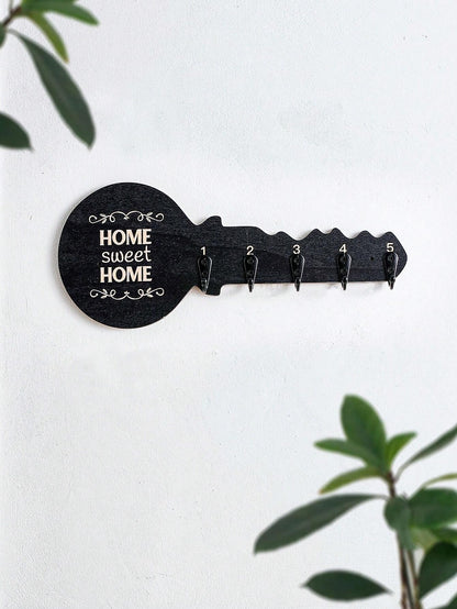 1pc Creative Minimalist Wall-Mounted Key-Shaped Decorative Hook, Novelty Wooden Panel With Small Iron Hooks Design, Key/Hanging Decor/Necklace Storage Holder