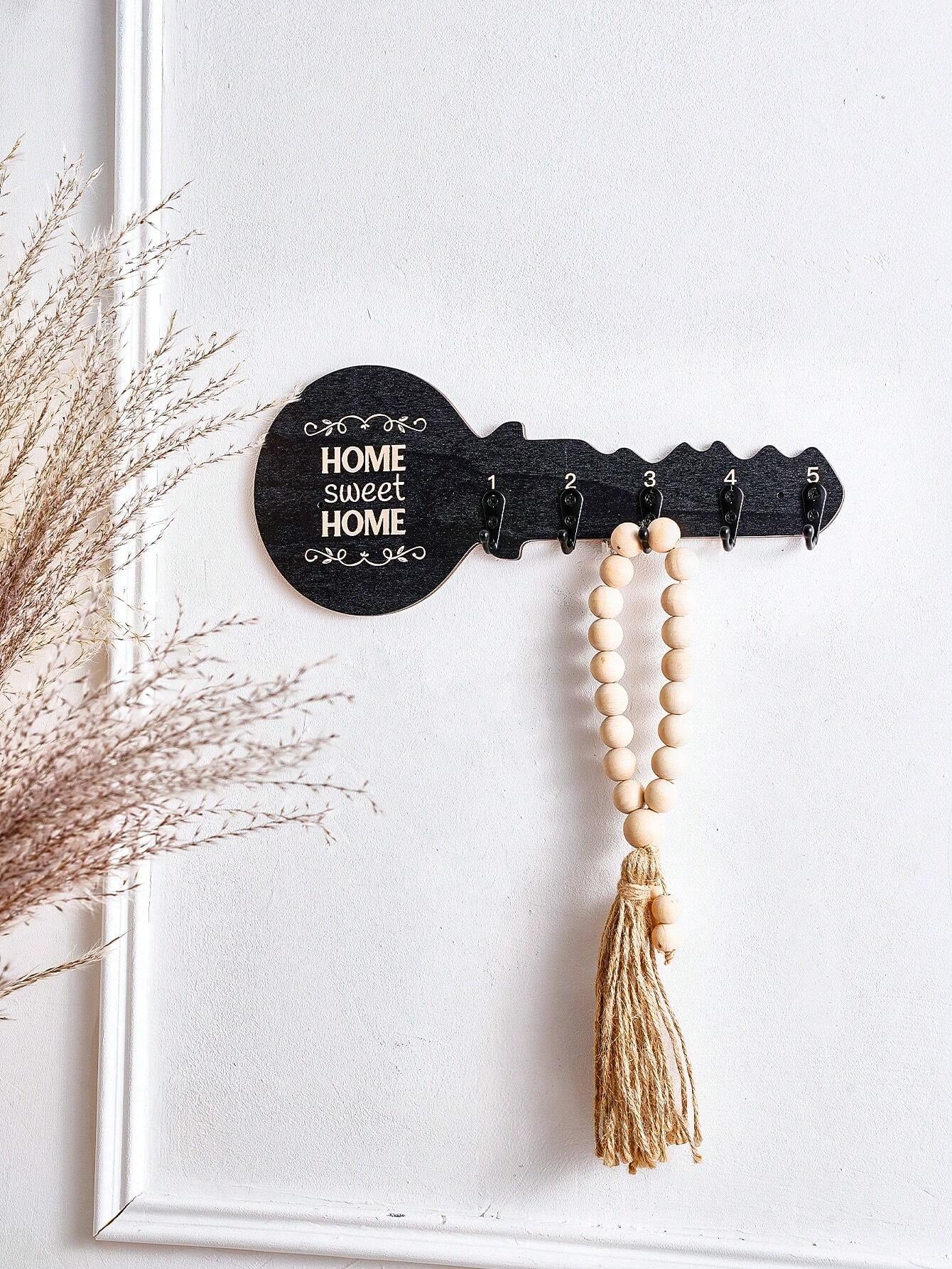 1pc Creative Minimalist Wall-Mounted Key-Shaped Decorative Hook, Novelty Wooden Panel With Small Iron Hooks Design, Key/Hanging Decor/Necklace Storage Holder