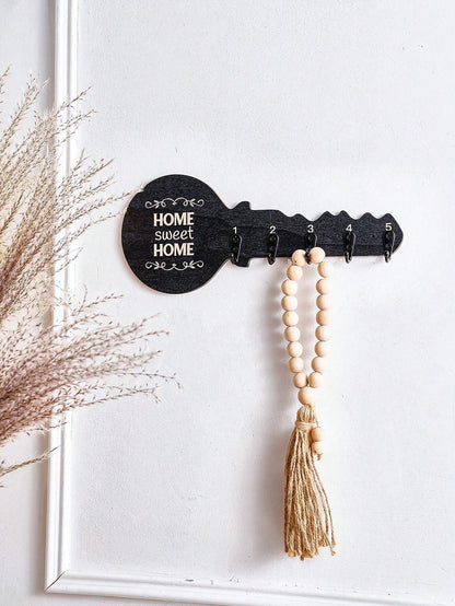 1pc Creative Minimalist Wall-Mounted Key-Shaped Decorative Hook, Novelty Wooden Panel With Small Iron Hooks Design, Key/Hanging Decor/Necklace Storage Holder