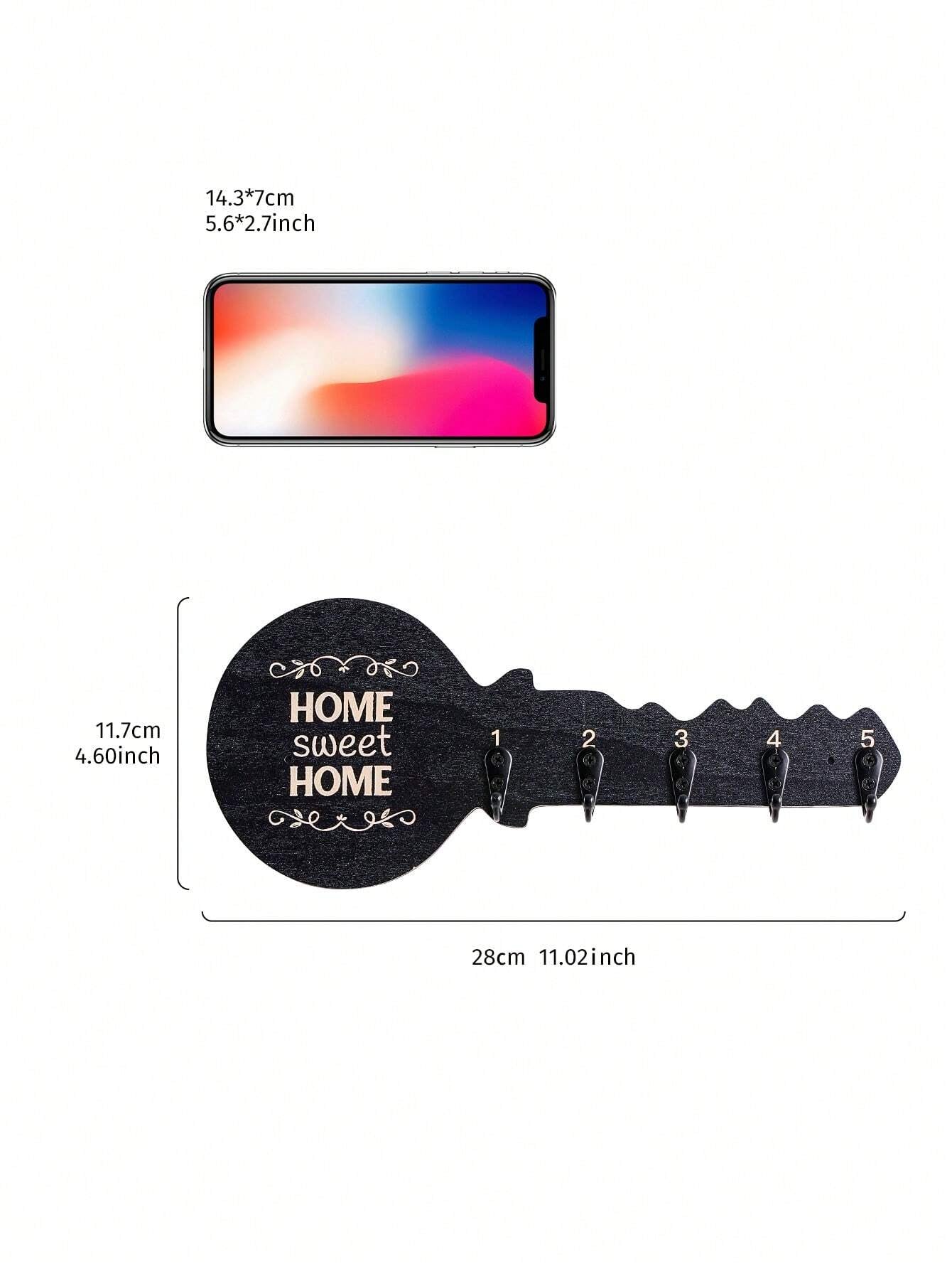 1pc Creative Minimalist Wall-Mounted Key-Shaped Decorative Hook, Novelty Wooden Panel With Small Iron Hooks Design, Key/Hanging Decor/Necklace Storage Holder
