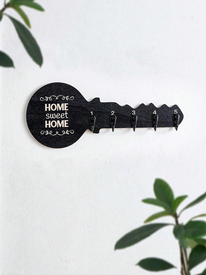 1pc Creative Minimalist Wall-Mounted Key-Shaped Decorative Hook, Novelty Wooden Panel With Small Iron Hooks Design, Key/Hanging Decor/Necklace Storage Holder