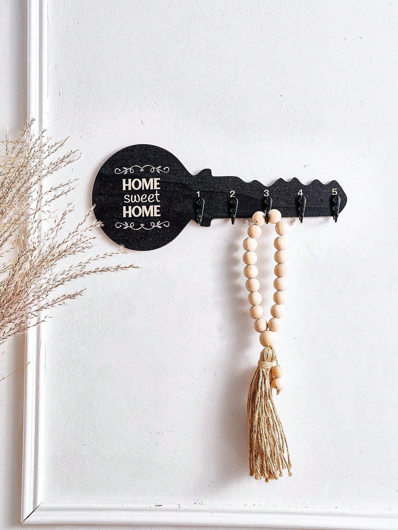 1pc Creative Minimalist Wall-Mounted Key-Shaped Decorative Hook, Novelty Wooden Panel With Small Iron Hooks Design, Key/Hanging Decor/Necklace Storage Holder