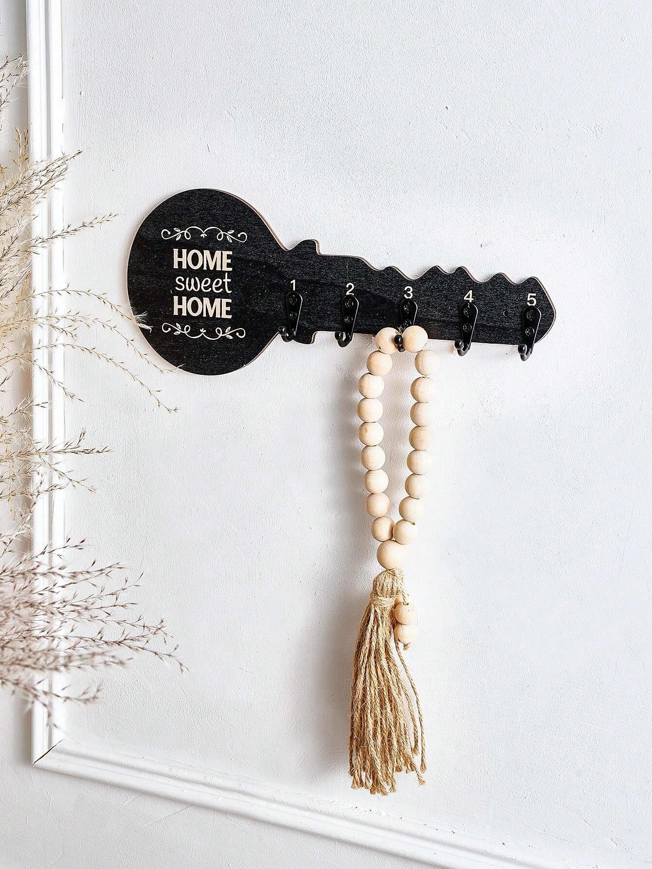 1pc Creative Minimalist Wall-Mounted Key-Shaped Decorative Hook, Novelty Wooden Panel With Small Iron Hooks Design, Key/Hanging Decor/Necklace Storage Holder